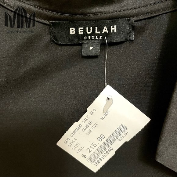 Beulah l Black Diamond Silk Tie Cropped Ruched Long Sleeve Blouse NWT - Picture 5 of 7